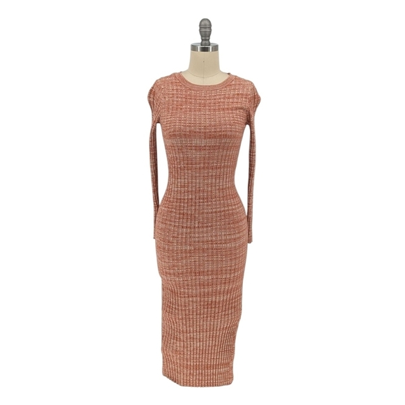 MNG Ribbed Knit Midi Sweater Dress Orange XS preppy fall winter minimalist - Picture 1 of 5
